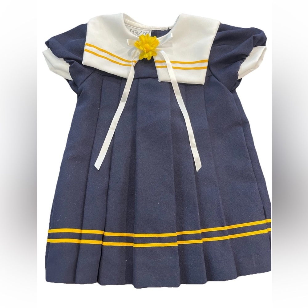 Youngland VTG 80s little‎ girls sailor dress size 2T nautical navy blue pleated